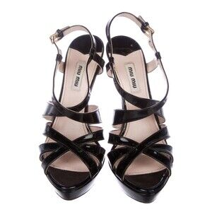 100% Authentic Miu Strappy Platform Patent Leather Sandals High Heels Size 38